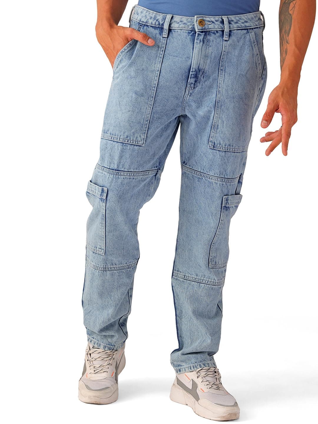 The Indian Garage Co Men Dad Fit Solid Mid-Rise Cargo Denim