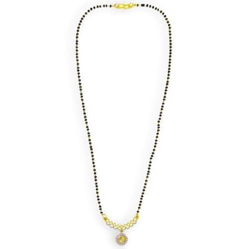 ACCESSHER Gold Tone Dazzling White Stone Mangalsutar Jewellery Necklace | Stunning Black Bead Wedding Mangalsutar | Locket With Chain | Jewellery for Women and Newly Weds (Design 5)