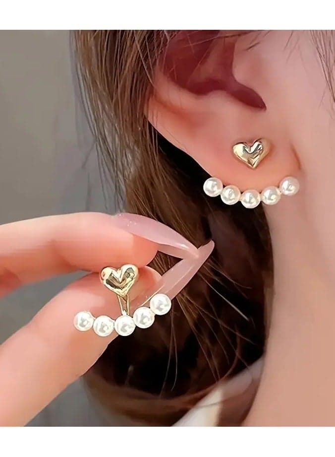 1 Pair Vintage-Inspired Ladies Pearl Earrings - Stainless Steel Ear Needles, Faux Pearl Decor, Simple Elegant Design for Daily, Party Occasions, and Valentines Day Gifts - Alloy Material, No Plating