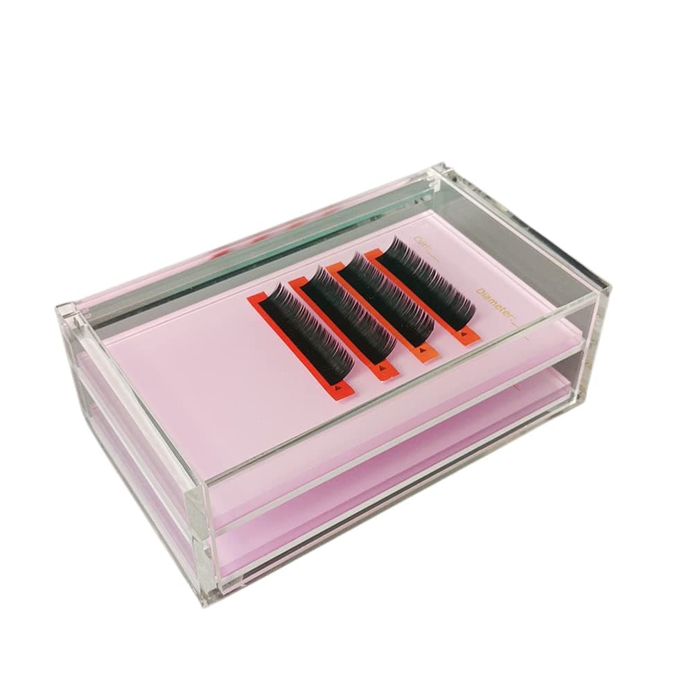 LIXIMMAZN 2 Layers Acrylic Eyelash Pallet Organizer Box Grafting Eyelash Clear Makeup Display Container for False lashes Transparent Storage Case Pink