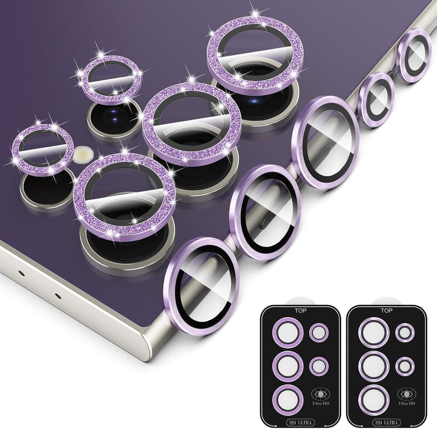 Simpeak 2Pack Camera Lens Protector Compatible with Samsung Galaxy S24 Ultra 5G 68 2024 Individual 9H Tempered Glass Camera Metal Case for S24 Ultra 68 Installation TrayShiny Purple