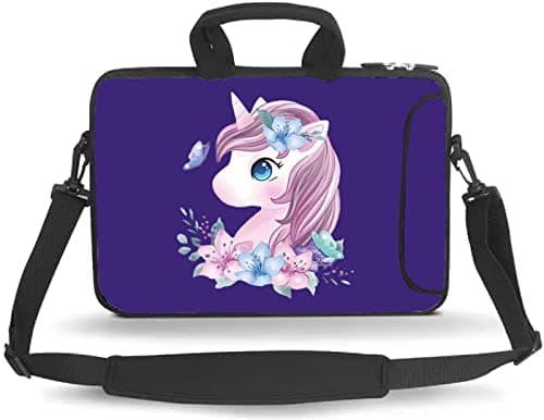 14 15 15.4 15.6 inch Messenger Bag Carrying Case Sleeve with Handle Accessory Pocket Fits 14 to 15-Inch Laptops/Notebook/Ebooks/Kids Tablet/Pad(Purple Unicorn)