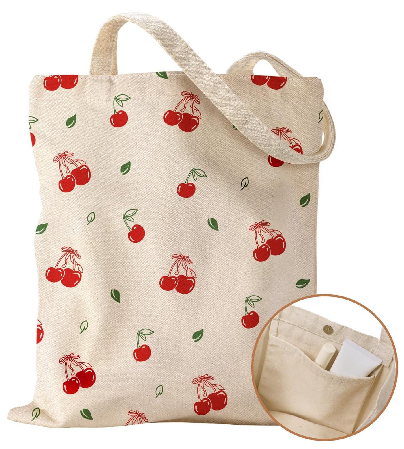 Miss Adola Aesthetic Cottonseed Cherry Tote Bag for Women - with Magnetic Buckle and Inner Pocket for Lady Cloth Cotton Tote Bag for Shopping, Gym, Work, Travel, Library, Bow Cherry