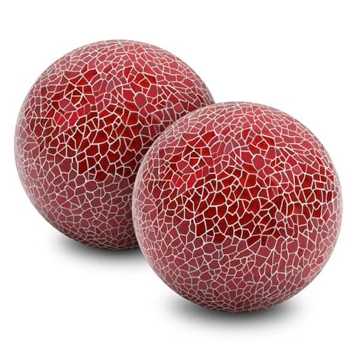 Woration 2 PCS Mosaic Glass Sphere Balls Decorative Orbs Centerpiece Balls Red Christmas Decoration for Bowls Vases Tray Dish Filler Dining Coffee Table Décor 3.35 Inch