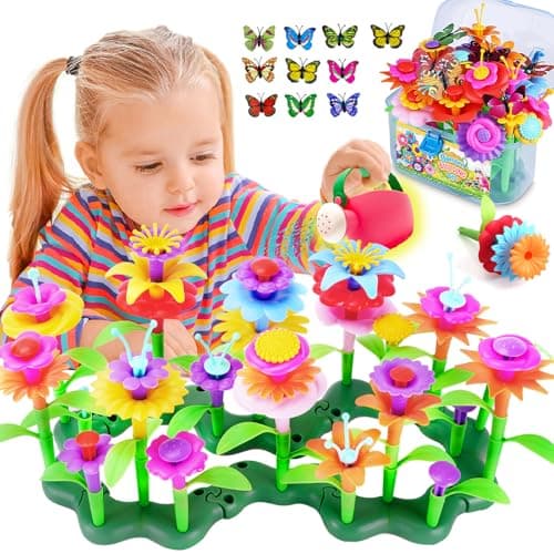 FUNZBO 109pcs Flower Garden Building Toy Set Spring Toys for 3 4 5 6 7 Years Old Girl STEM Montessori Educational Toy for Kid Toddler Sorting Stacking Building Block Birthday Gift for Girls