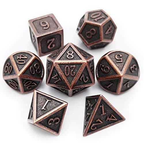 Haxtec Antique Copper Metal DND Dice Set 7 Die Polyhedral DD Dice Compatible with Dungeons and Dragons Gift TTRPG