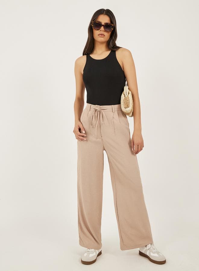 Beige Relaxed Fit Cullotte Pants