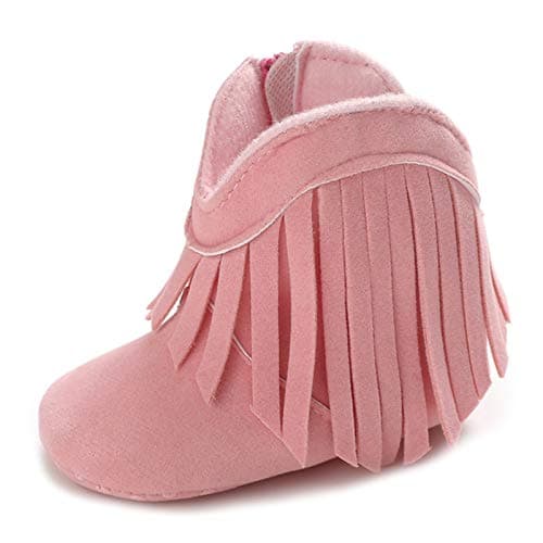 Meckior Baby Girls Cowboy Tassel Boots Side Zipper Moccasins Soft Bottom Non-Slip Toddler Shoe