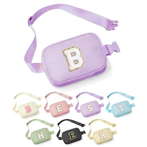 YOOLIFE Bridesmaid Gifts - Bridesmaid Proposal Gift Wedding Day, Bridal Shower Gifts, Maid of Honor Gifts, Bachelorette Party Decorations Favors, Purple Initial Crossbody Bag Belt Bag B