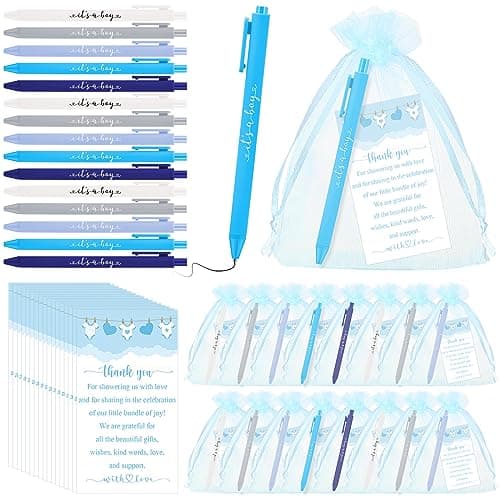Chuangdi 50 Set Baby Shower Pens Favors for Guests Its a Boy Girl Ballpoint Pens Thank You Cards with Organza Bags Gender Reveal Party Favors for Adult Prizes SouvenirsBlueIts a boy