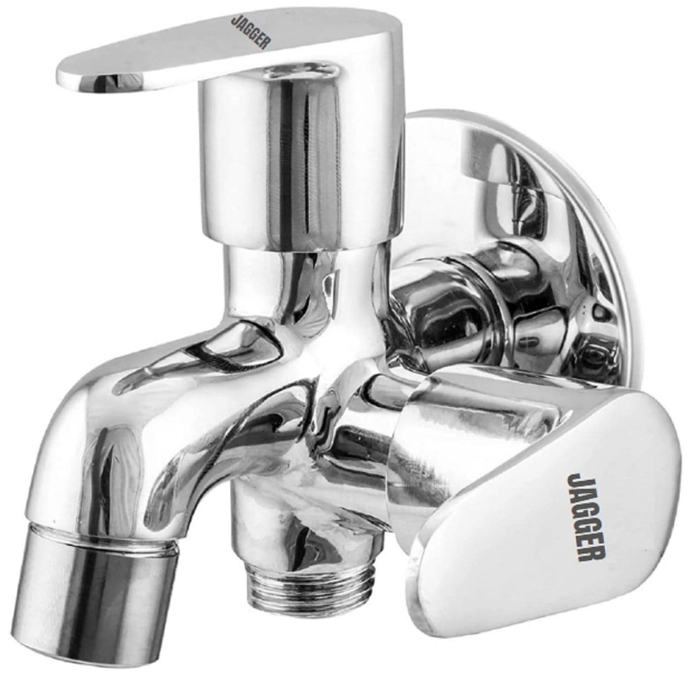 JAGGER JAG707 Full Brass 2 in 1 Bib Cock Taps for Bathroom with Foam Flow Chrome Plated Used for Washing Machine and Toilet Faucet with Wall Flange and Teflon Tape (Fusion)