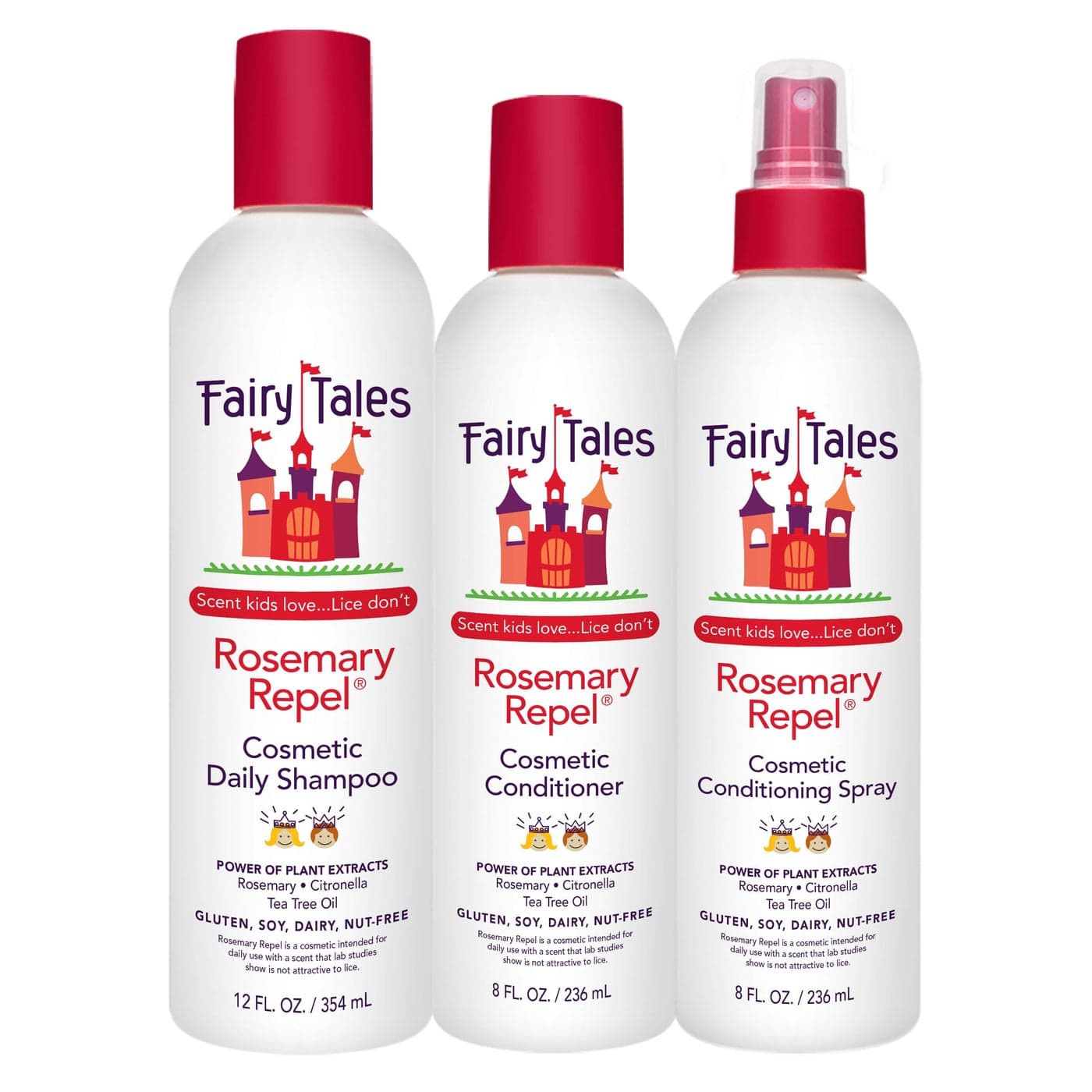 Fairy Tales Rosemary Repel Daily Kids Shampoo 12 fl oz Conditioner 8 fl oz Conditioning Spray 8 fl oz Star Trio Kids Like the Smell Lice Do Not