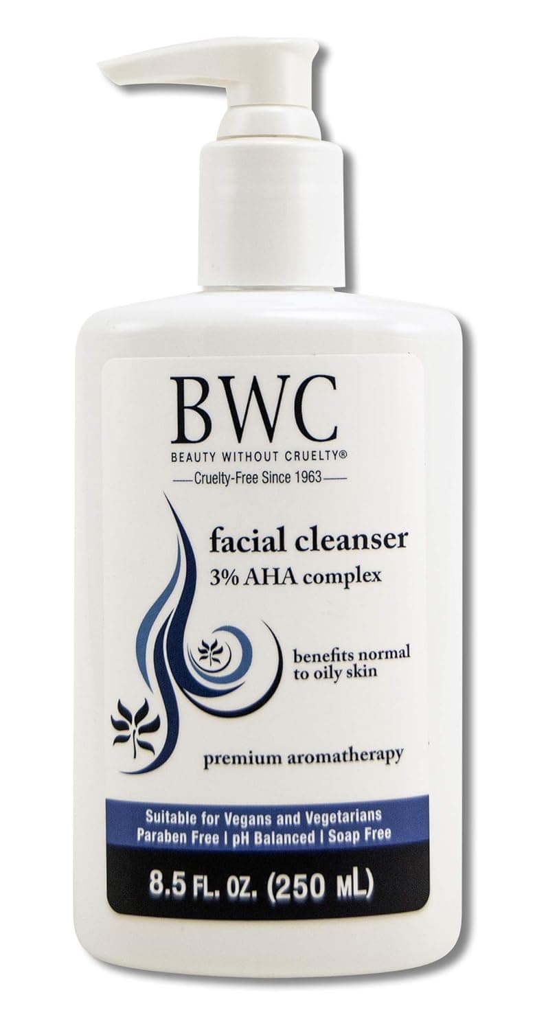 Beauty Without Cruelty AHA Facial Cleanser Exfoliating Face Wash with Botanicals Essential Oils Benefits Normal to Oily Skin VeganFriendly CrueltyFree 85 Fl Oz