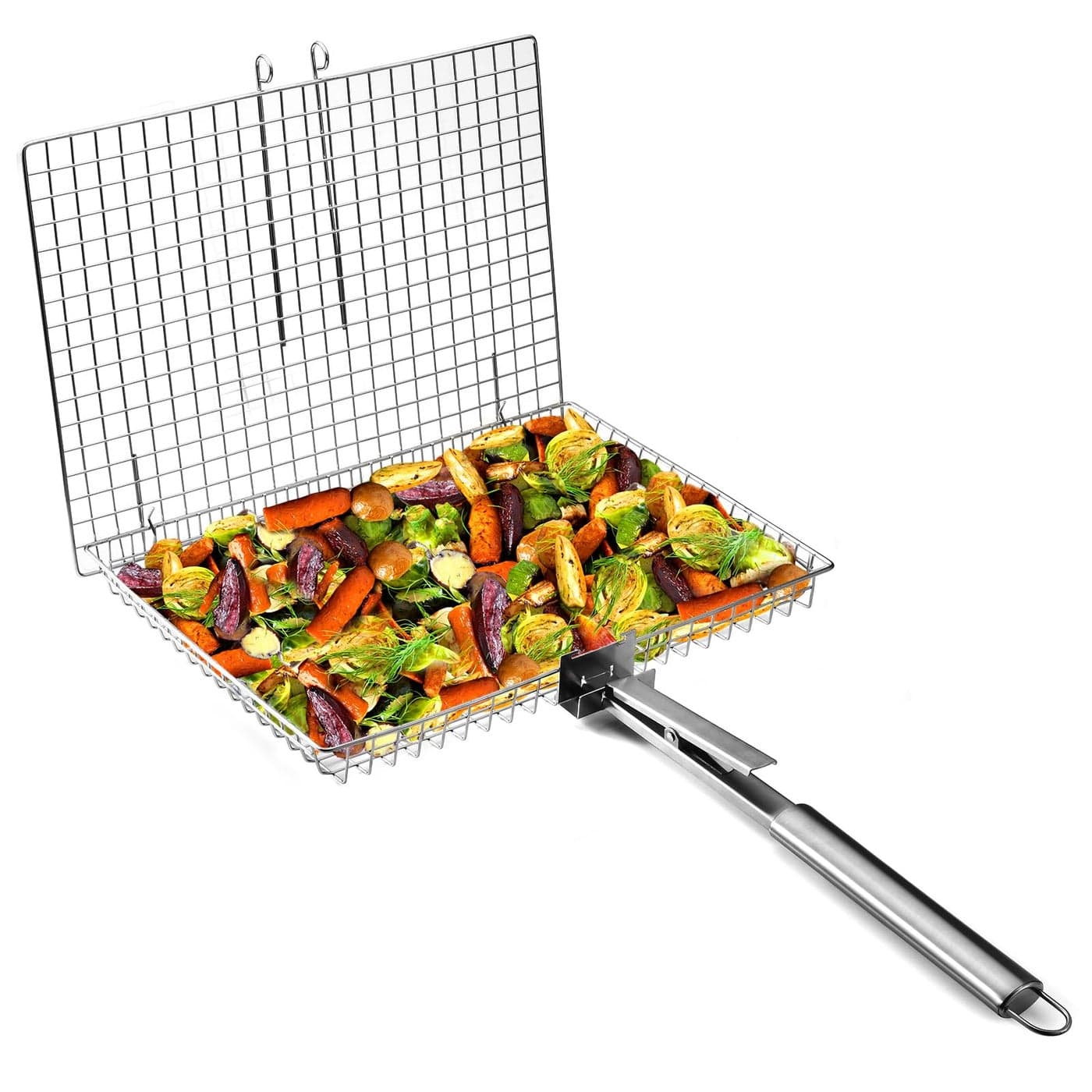 Grill Basket Extra LargeGrill Accessories for Outdoor GrillGrilling Gifts for MenFish Grill Basket Shrimp Vegetable Veggie Barbecue BBQ Rack Camping Cooking Unique Detachable Handle