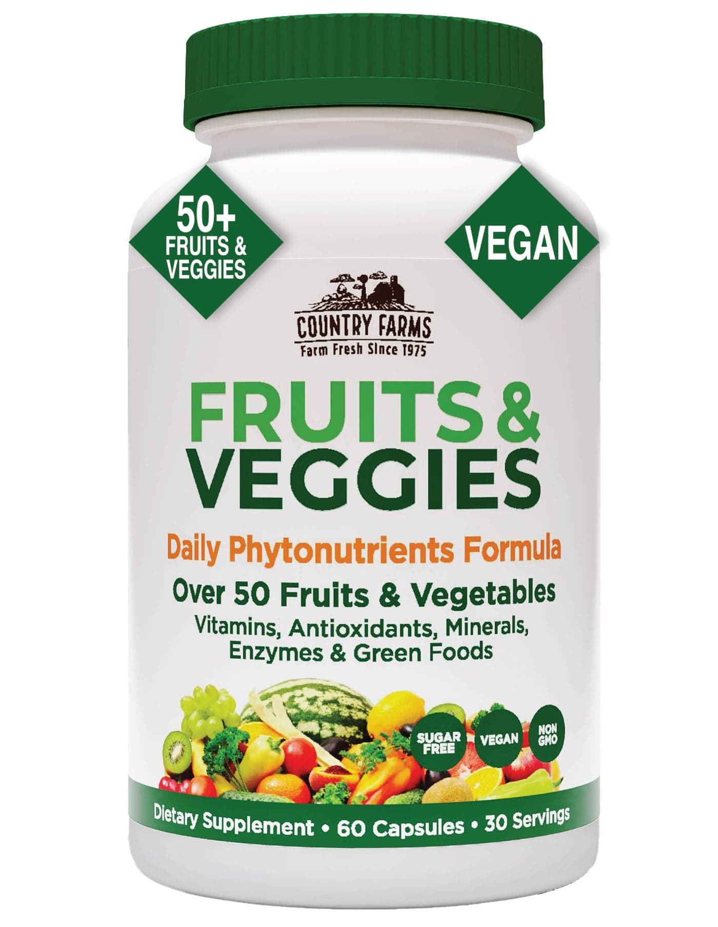 COUNTRY FARMS Super Fruits and Veggies Capsules Whole Food Supplement Powerful Antioxidant Supports Energy Immune Health Boosts Digestive Health 30 Super Foods 30 Servings