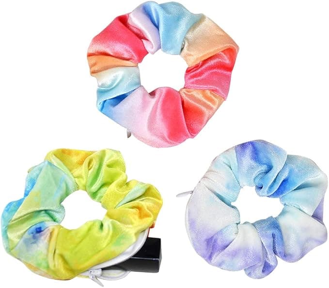 Velvet Hair Tie Scrunchies for Girls Women Original Hidden Pocket Scrunchie with Zipper Pocket Storage for Accessories Small Items Keys Money 3PackB