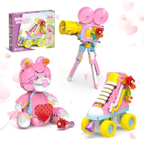 3in1 Creator Building Set 520Pcs Compatible with Lego Roller Skate Heart Bear with Rose and Movie Projector Ideal Gift for Girls and Girlfriend