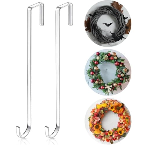 Ripeng 4 Pieces 12 Inch Christmas Clear Wreath Door Hanger Plastic White Wreath Hooks for Front Door for Christmas, Halloween, Fall Welcome Sign Decorations Indoor Outdoor Home