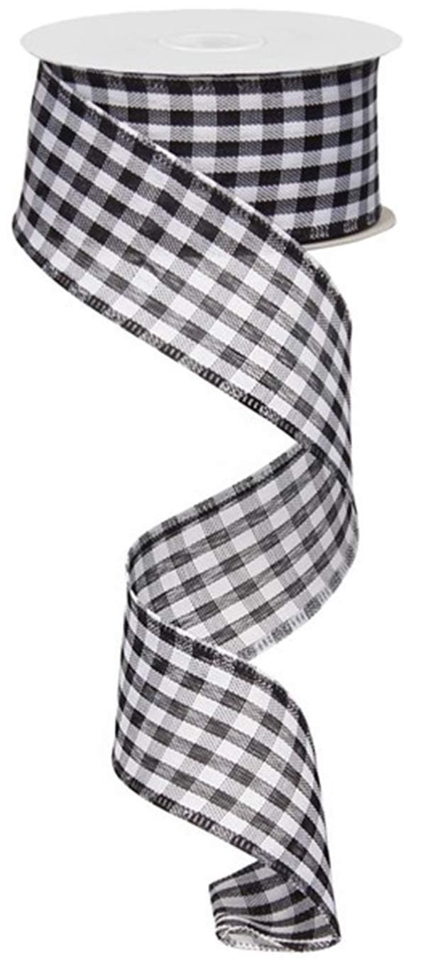 Gingham Check Wired Edge Ribbon 15 x 10 Yards Black White