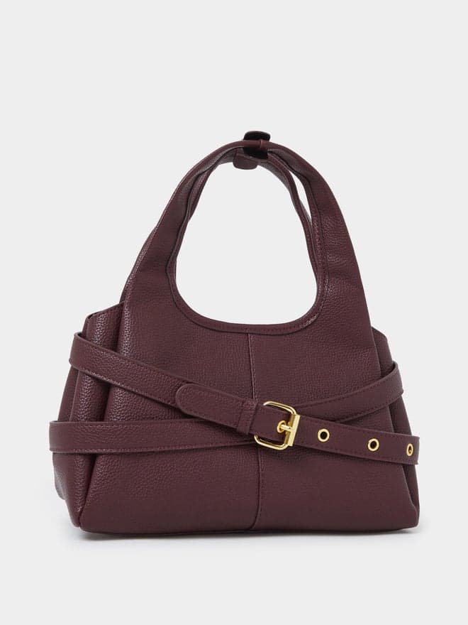 Styli Burgundy Buckle Strap Detail Shoulder Bag