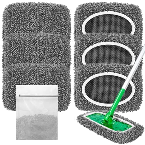 Reusable Microfiber Mop Pads Compatible with Sweeper Mop, Replacement Wet Mopping pad Refills & Washable Dry Sweeping Cloths for Use on All Sealed Floors - Stone, Hardwood, Laminate & Tile (6 Grey)