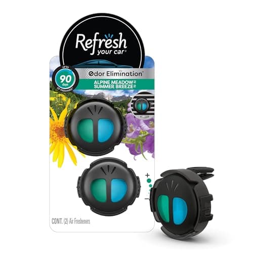 Refresh Your Car Car Air Freshener, Odor Eliminator, Dual Scent Mini Diffusers, Alpine Meadow and Summer Breeze Scent, 2 Count (Pack of 1)