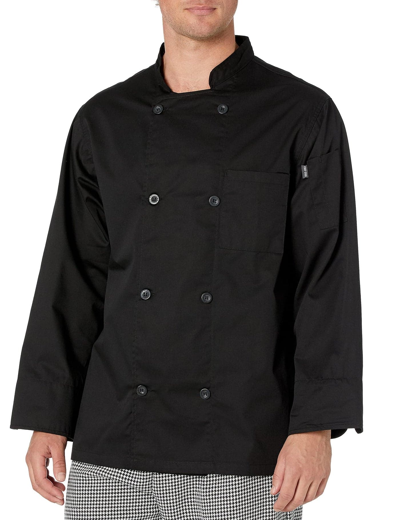 Chef Code Mens 8 Pearl Button Chef Coat Black 3X