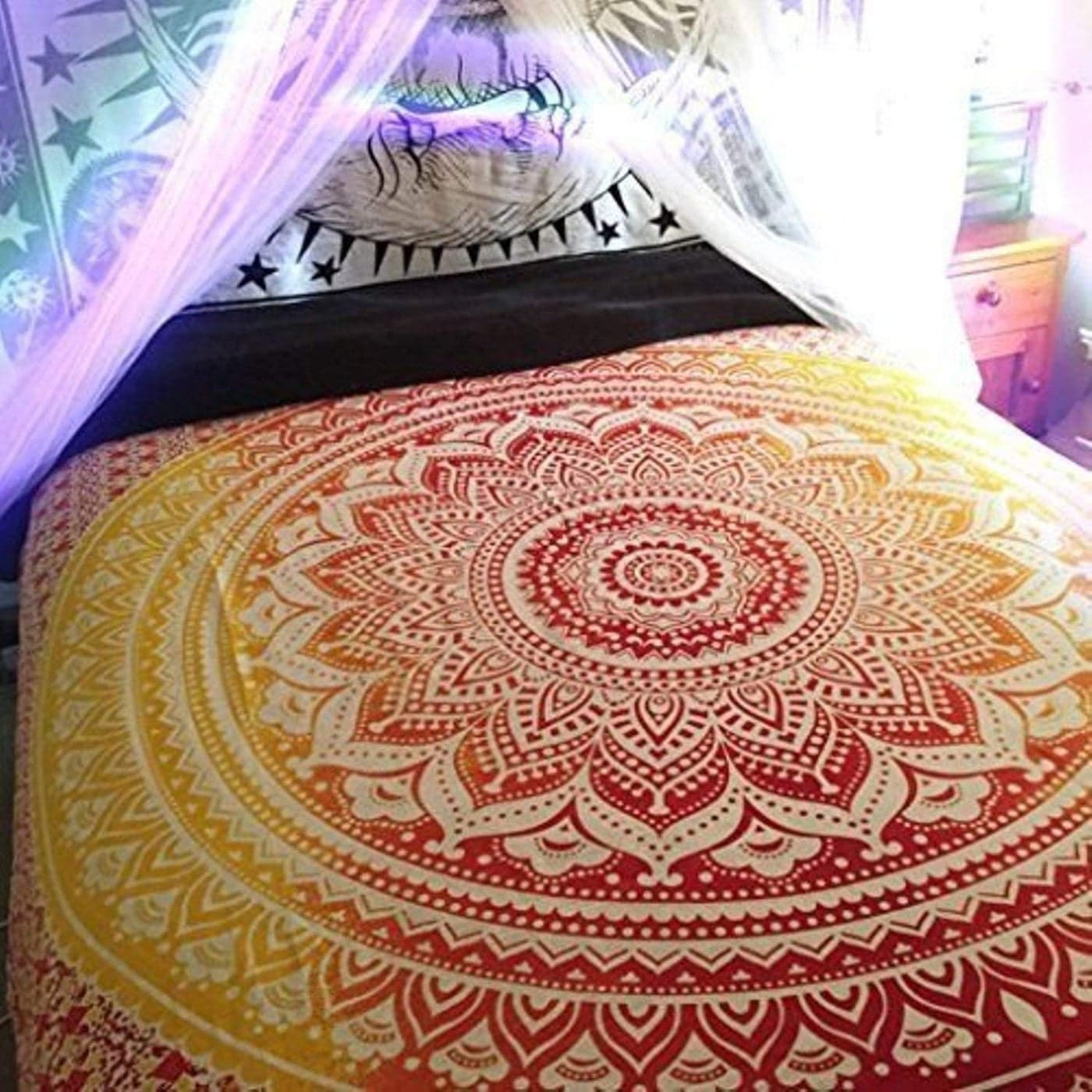 Textile art Double bedsheet Cotton Queen Size Indian Mandala Tapestry Wall Hanging Throw Bohemian