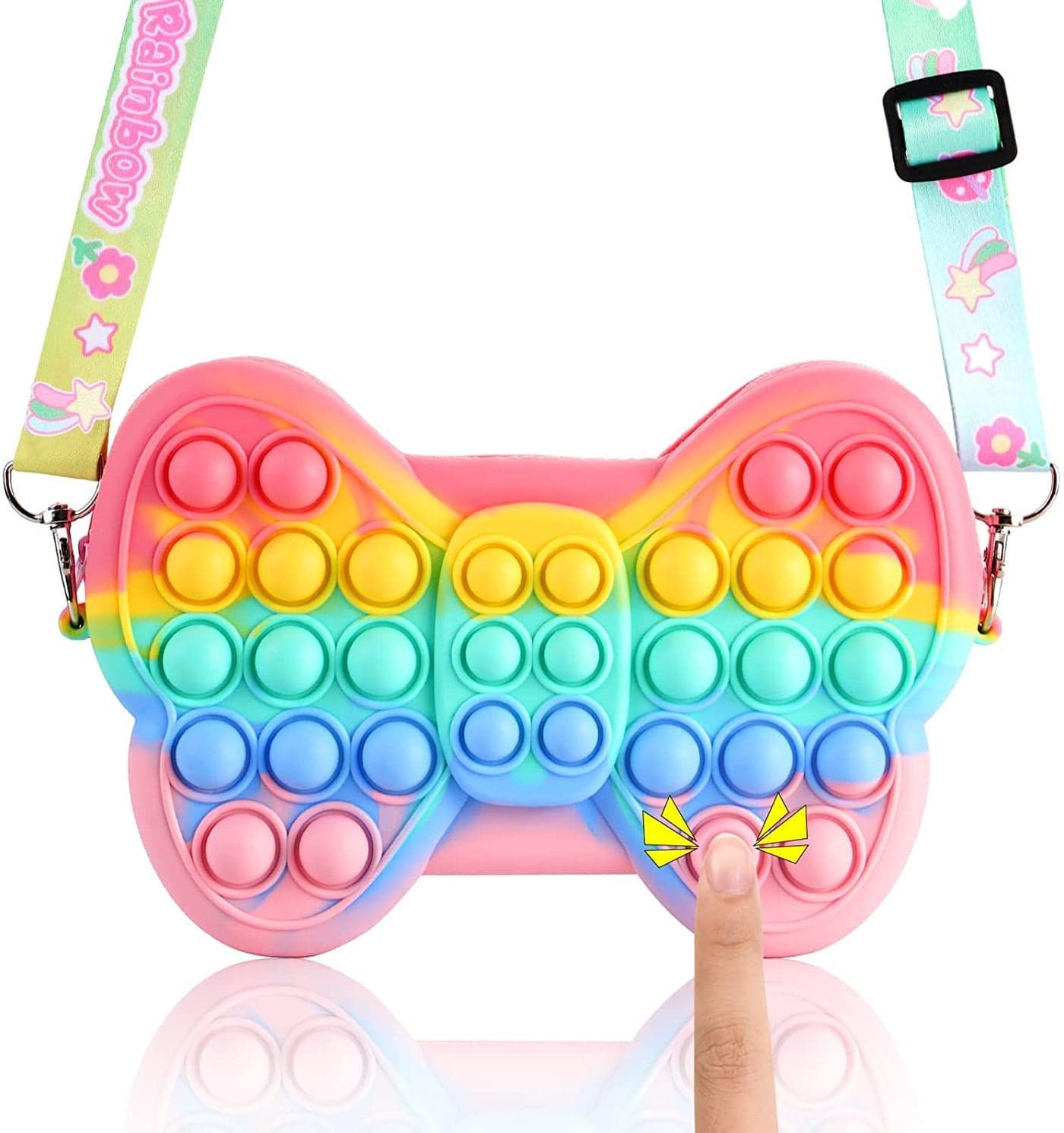 Party Propz Pop It Bag for Girls - Rainbow Butterfly Pop It Pouch | Silicone Popit Bag for Girls, Women, Kids | Return Gift for Kids | Cross Body Sling Bag Purse for Girls Kids | Kids Purse for Girls
