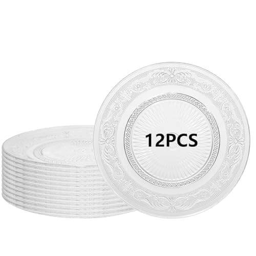 PYVYLO 12 Pack Crystal Glass Salad Plates,7 Inch Round Glass Dessert Plate,Small Dinner Snack Cake Plates for Kitchen