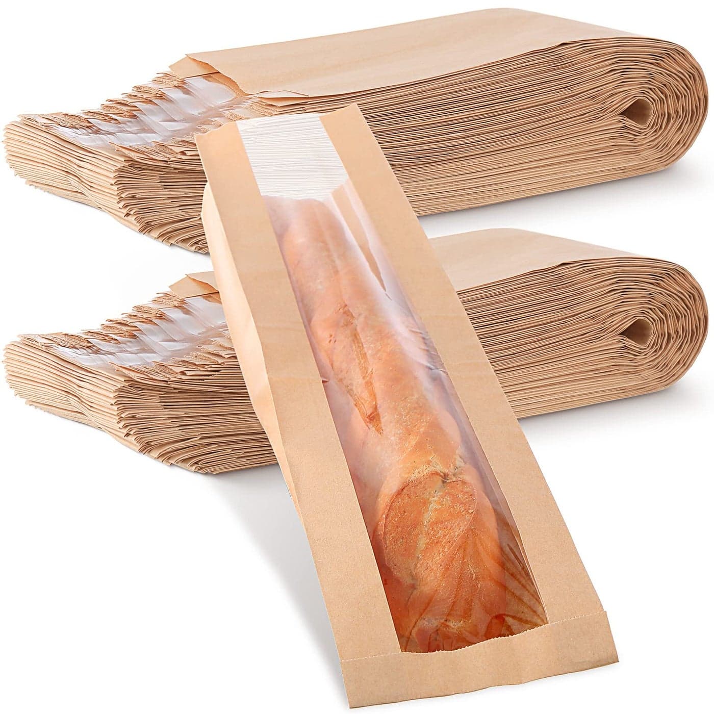 Thenshop 100 Pieces Paper Bread Bag with Window for Homemade Bread Bags Bags Brown Kraft Loaf Storage Sacks Long French Biscuits Packaging 45 x 2 x 24 Inch