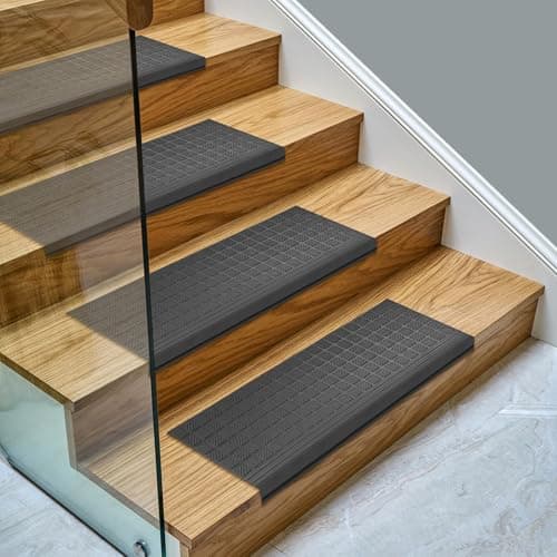 Ottomanson Outdoor Bullnose Stair Treads – Grid Heavy-Duty Non Slip Stair Mats – Strong Grip for Concrete, Brick & Textured Steps – Requires Fastening on Wooden & RV Steps, Pack of 5