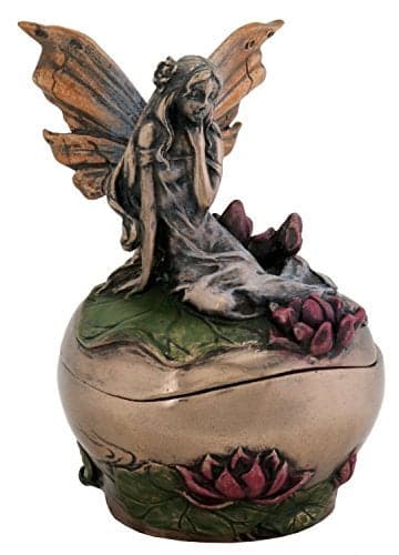 SUMMIT COLLECTION Pondering Fairy on Lotus Fantasy Art Nouveau Michelle Jewelry Box Display Decoration, 3 Inches