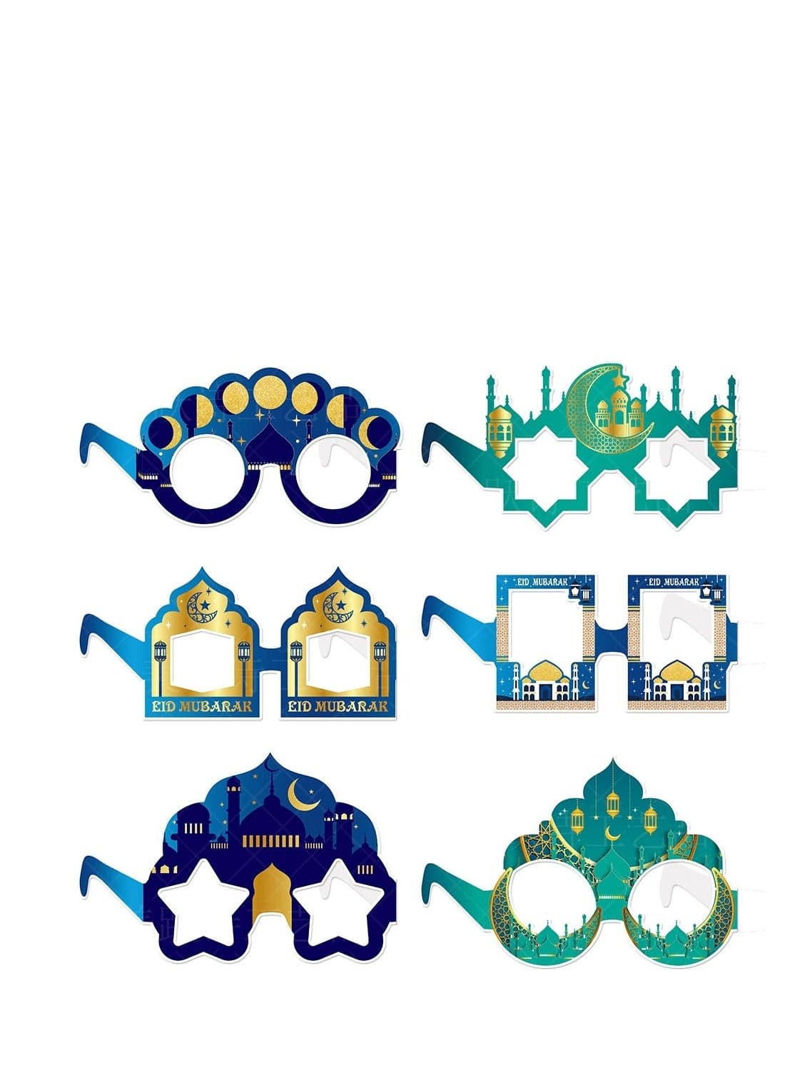 12pcs New EID Mubarak Paper Glasses Frame Photo Booth Props Eyeglasses For Islamic Muslim Party Supplies