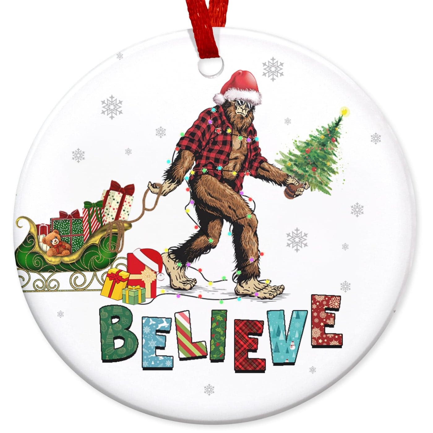 OASSIE Funny Bigfoot Gifts for Men Women Ceramic Christmas Ornaments 2025 for Tree Decorations Big Foot Sasquatch Gifts for Friends Campers Bigfoot Christmas Ornament White Elephant Gift Ideas