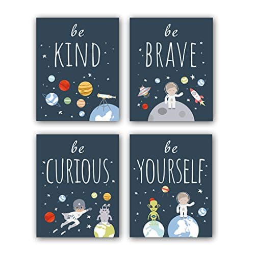 CHDITB Unframed Outer Space Room Decor, Inspirational Space Art Print, Set of 4(8" x10" ) Space Wall Art for Boy Room Decorations, Kids Picture Planets Canvas Posters for Kids Bedroom Nursery Decor