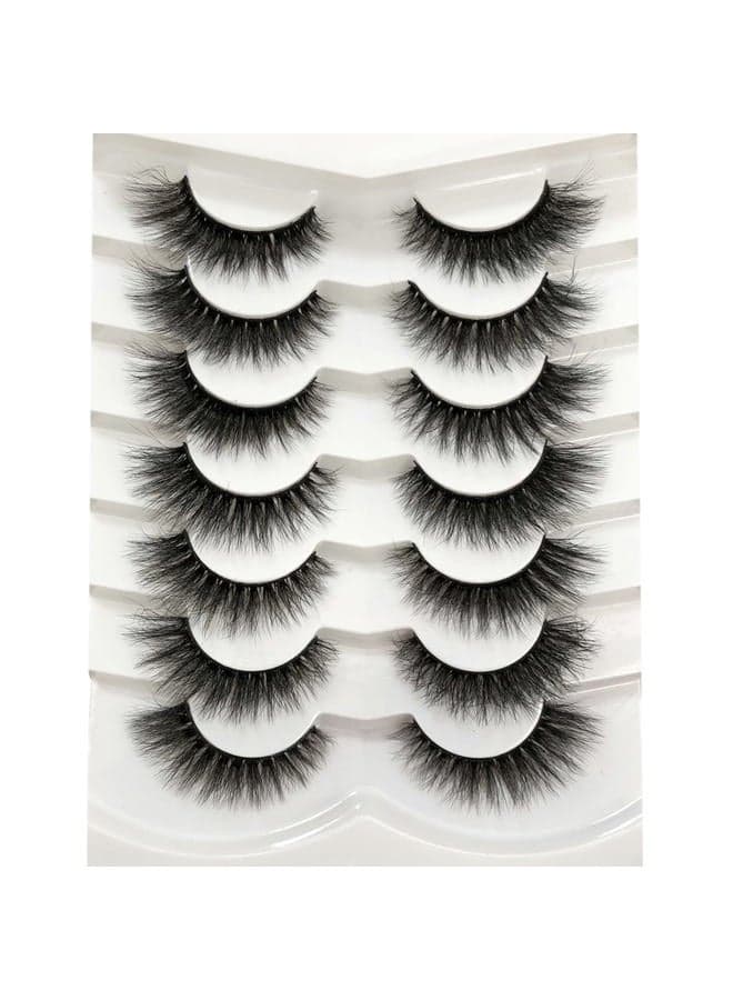 False Eyelashes Cat Eye Wispy Faux Mink Lashes Pack Fluffy Short Natural Fake Lashes 7 Pairs Multipack