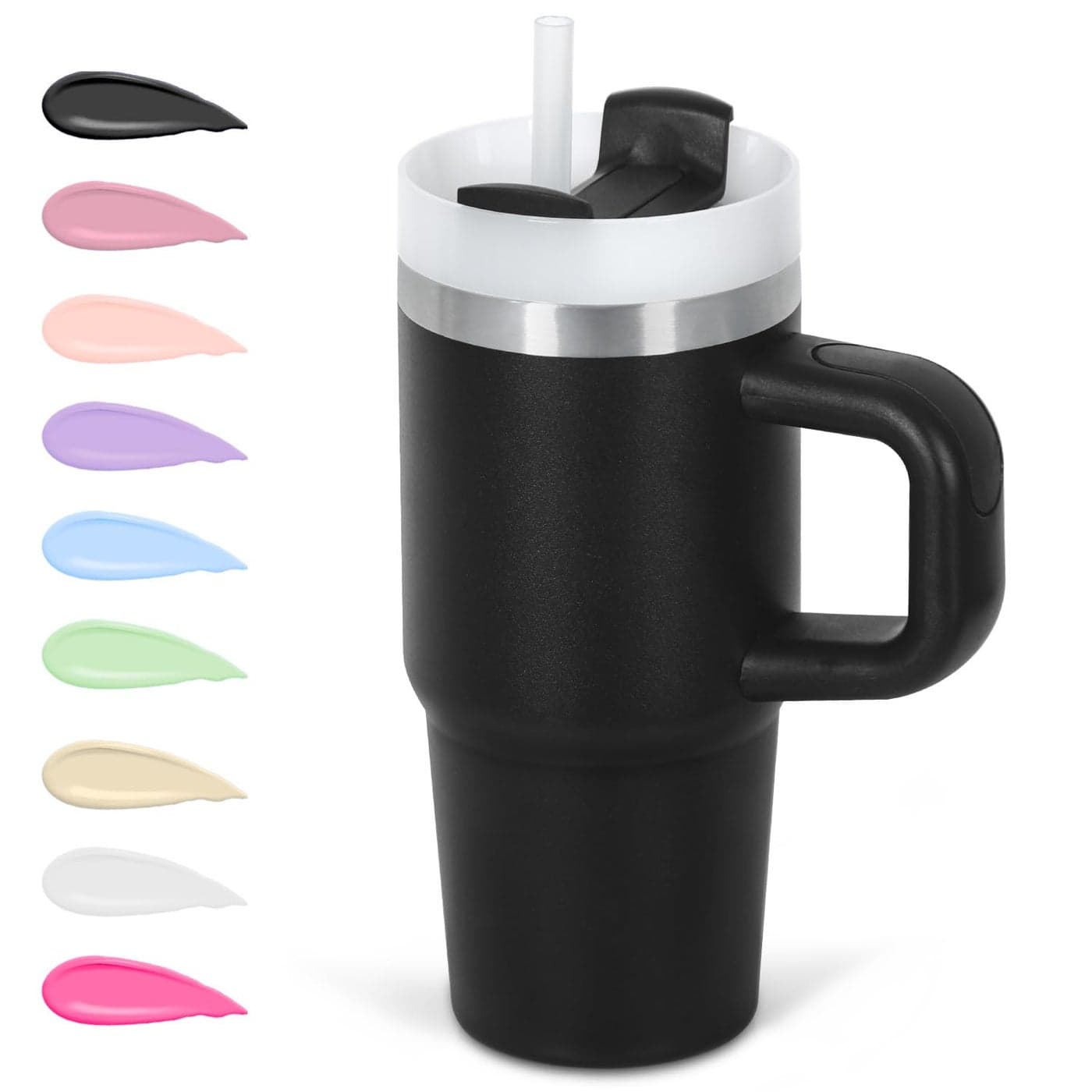 Cosictic 14 Oz Tumbler with Handle and Straw for Kids Stainless Steel Double Wall Vacuum Insulated Cup for Children 14 Oz Cups for Kids Black