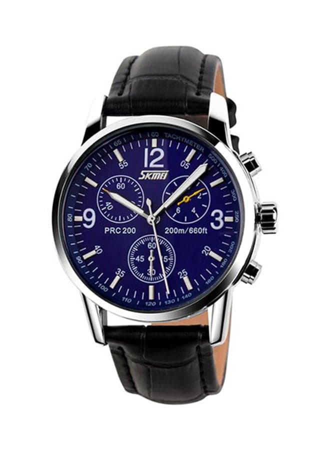 Men's Water Resistant Leather Analog Watch WT-SK-9070-BL1