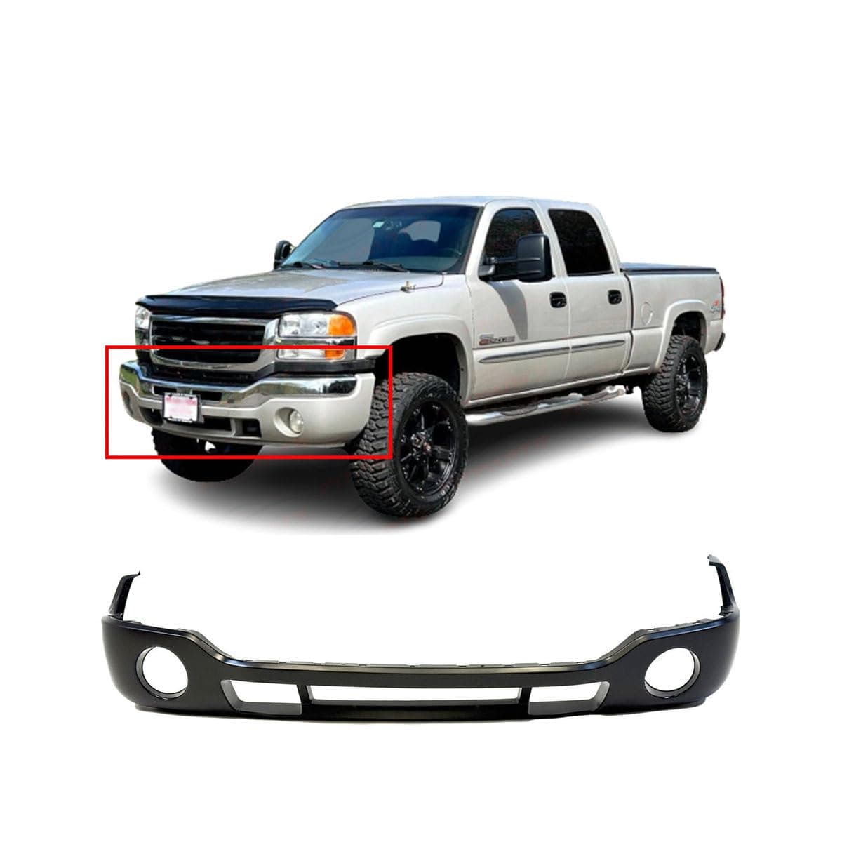 FitParts Compatible with Front Lower Bumper Cover Fascia Valance 20032007 GMC Sierra 1500 2500 SLE Extended Standard SLT WT New Primed with Fog Light Holes GM1000684