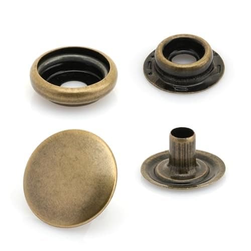 CRAFTMEMORE Snap Fasteners Color Plated Solid Brass Snaps Heavy Duty Press Stud Poppers RingSocket Button 201 VT47 Pack of 10 15 mm Antique Brass