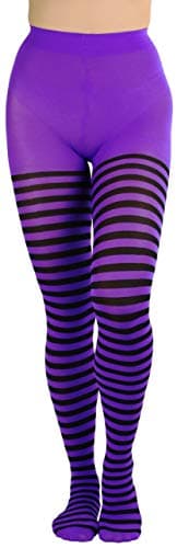 ToBeInStyle Women's Nylon Horizontal Striped Tights - Black/Purple - Plus