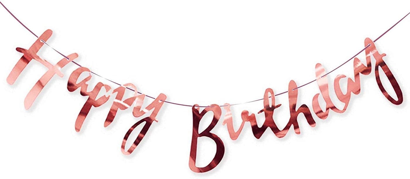 SOI Happy Birthday Toy Banner Bunting Metallic Cursive Design Set (Rose Gold Bunting)