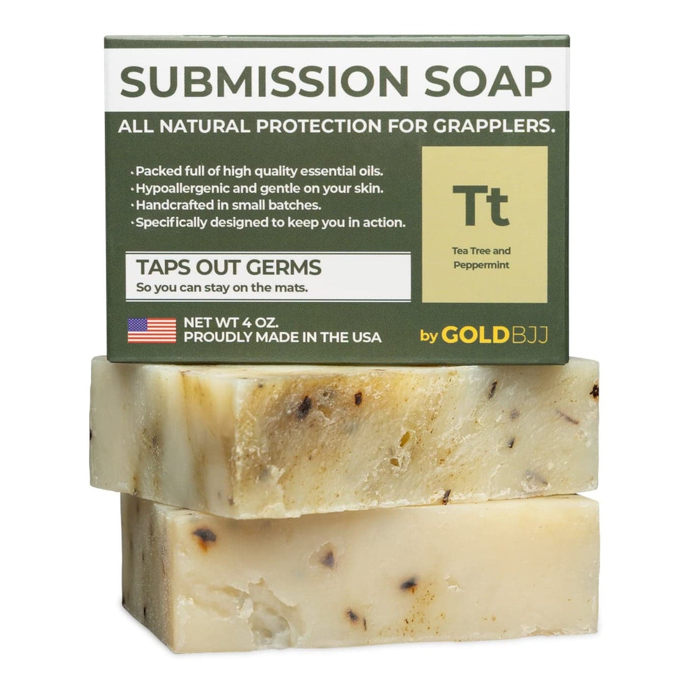 Premium Tea Tree Oil Soap USA Made Bar Soap for BJJ Jiu Jitsu Wrestling and Grappling 2Pack of 4 Ounce Soap Bars Peppermint Tea Tree