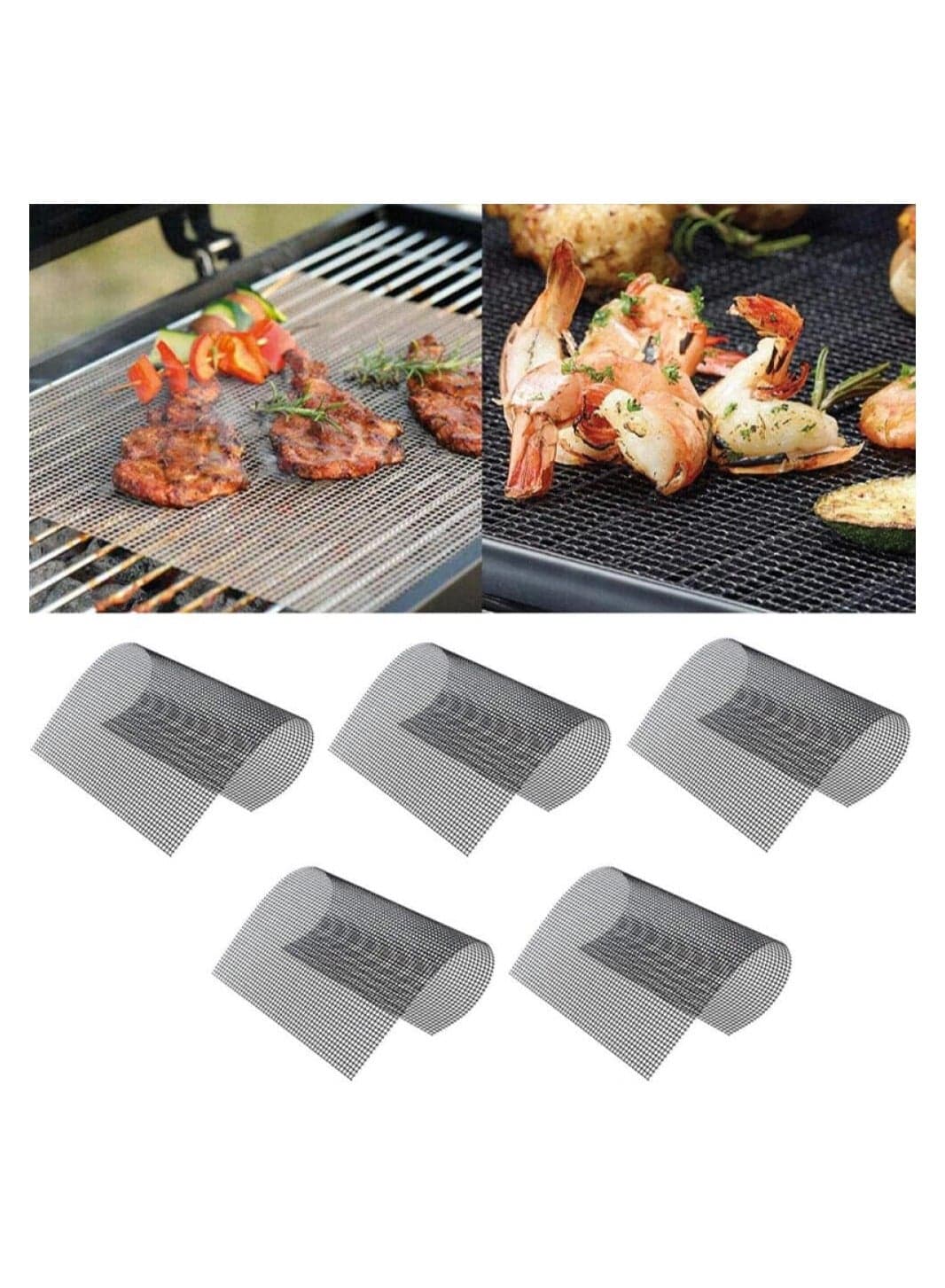 5 PCS BBQ Grill Mesh Mat Set,Non-stick BBQ Grilling Sheet Liners Portable Extreme Heat Resistance Barbecue Rack Pad,Easy To Clean,Reusable Outdoor.