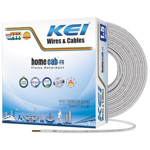 KEI WIRES & CABLES Homecab 1.5 sqmm 1 Core Copper Flame Retardant House Wire PVC Insulated Cable for Domestic & Industrial Electrical Wiring (White, 90 Meters)