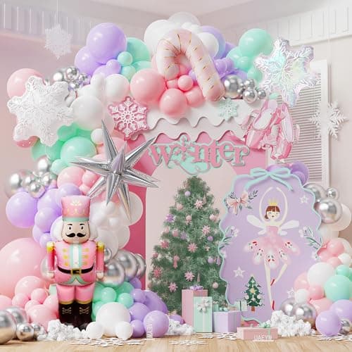 153Pcs Snowflake Balloon Arch Garland Kit Winter Wonderland Decorations with 48 Nutcracker SnowflakeCandy Cane Foil Balloons for Princess Winter Wonderland Party Baby Shower Birthday Decor
