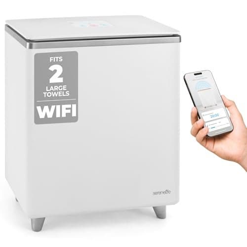 SereneLife WIFI Luxury Rectangle Towel Warmer - Spa & Bathroom Blanket Heater with Custom Fragrance, Auto Shut-Off, Fits 2 large Towels, Blankets, Bathrobes, PJ's - Perfect Gift for Him & Her (Silver)