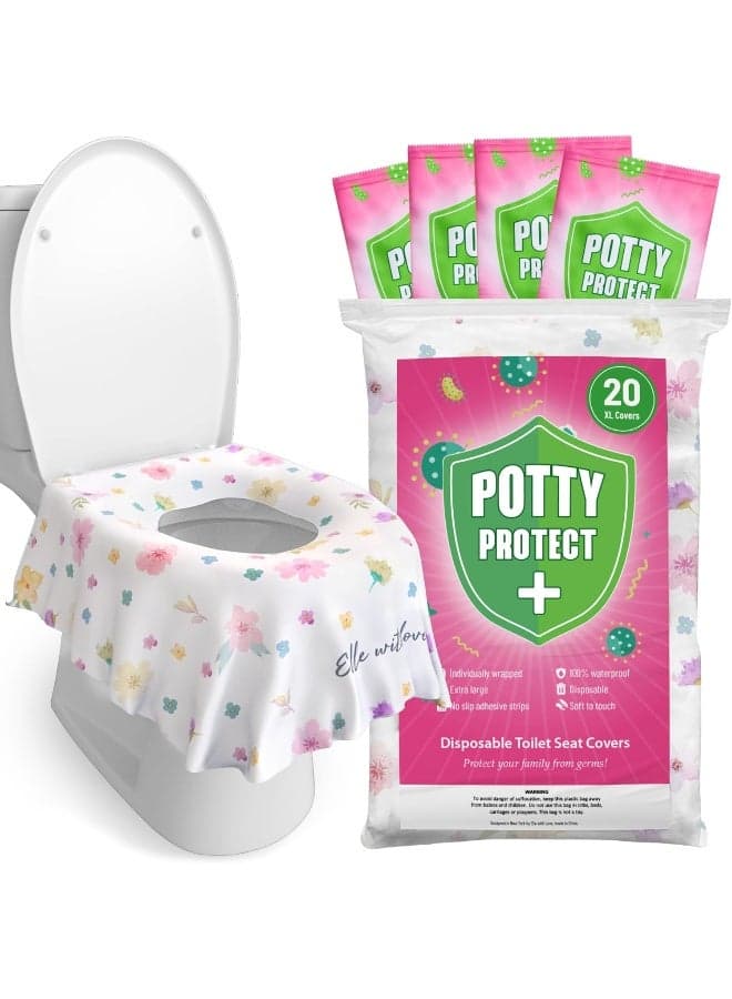 Eli with Love 20 Pack XL Disposable Toilet Seat Covers for Kids and Adults - Extra Large Full Cover Disposable Potty Seat Covers - Travel Potty Seat Covers for Toddlers and Adults… (Floral)