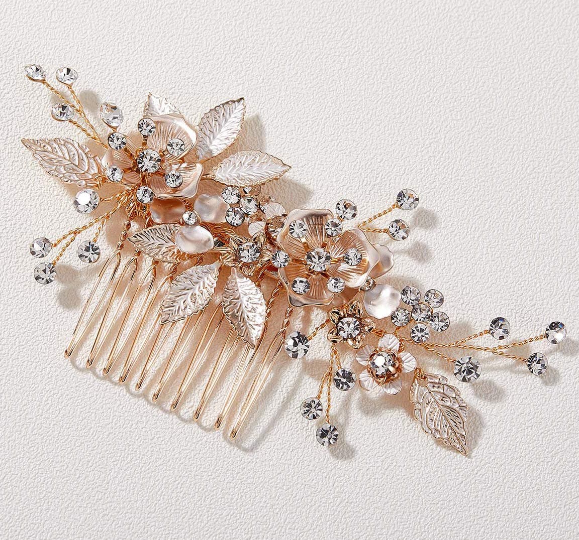 SWEETV Light Rose Gold Wedding Hair Comb ClipHandmade Bridal Hair Accessories for Women Wedding